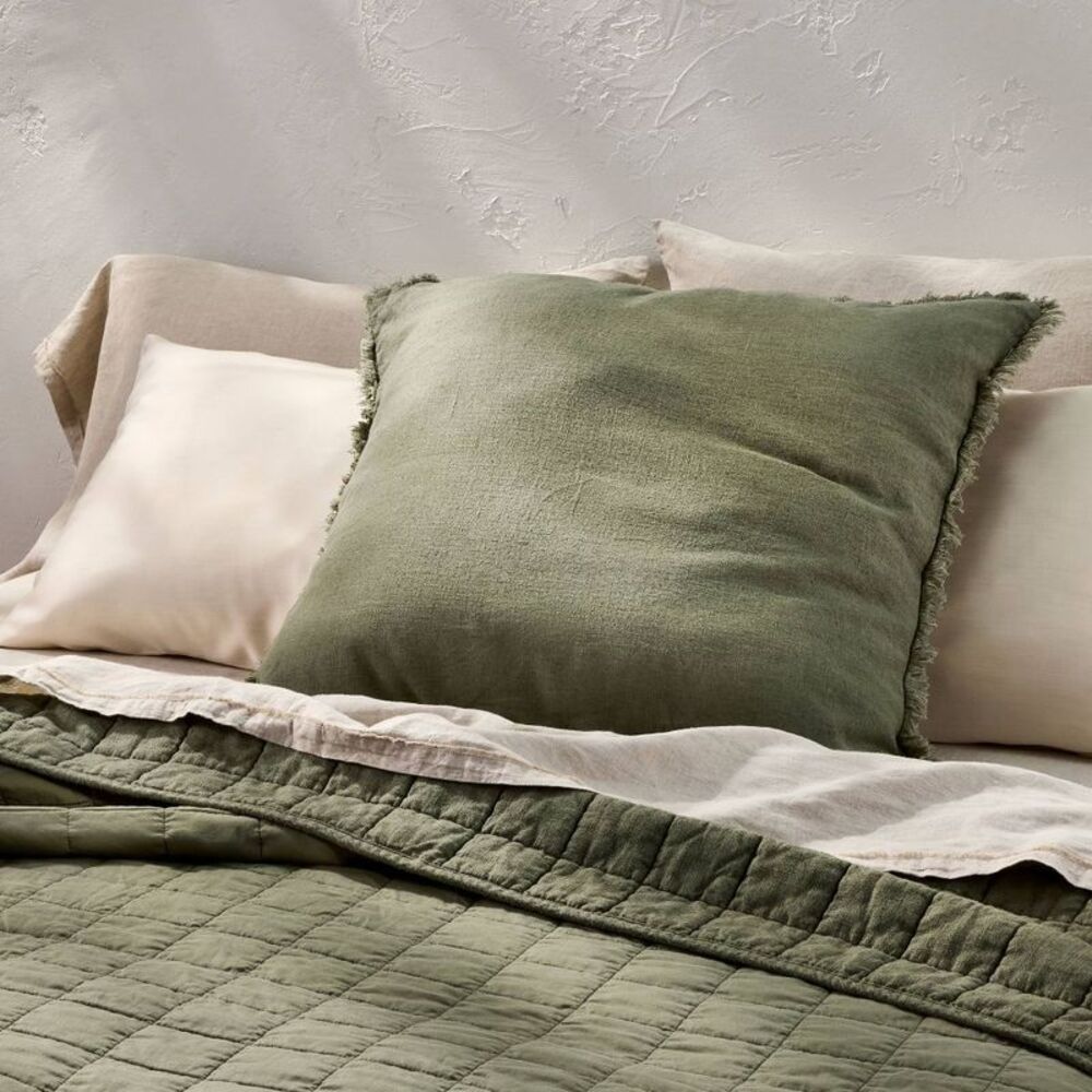 Euro Heavyweight Linen Blend Throw Decorative Pillow Olive Green - Casaluna